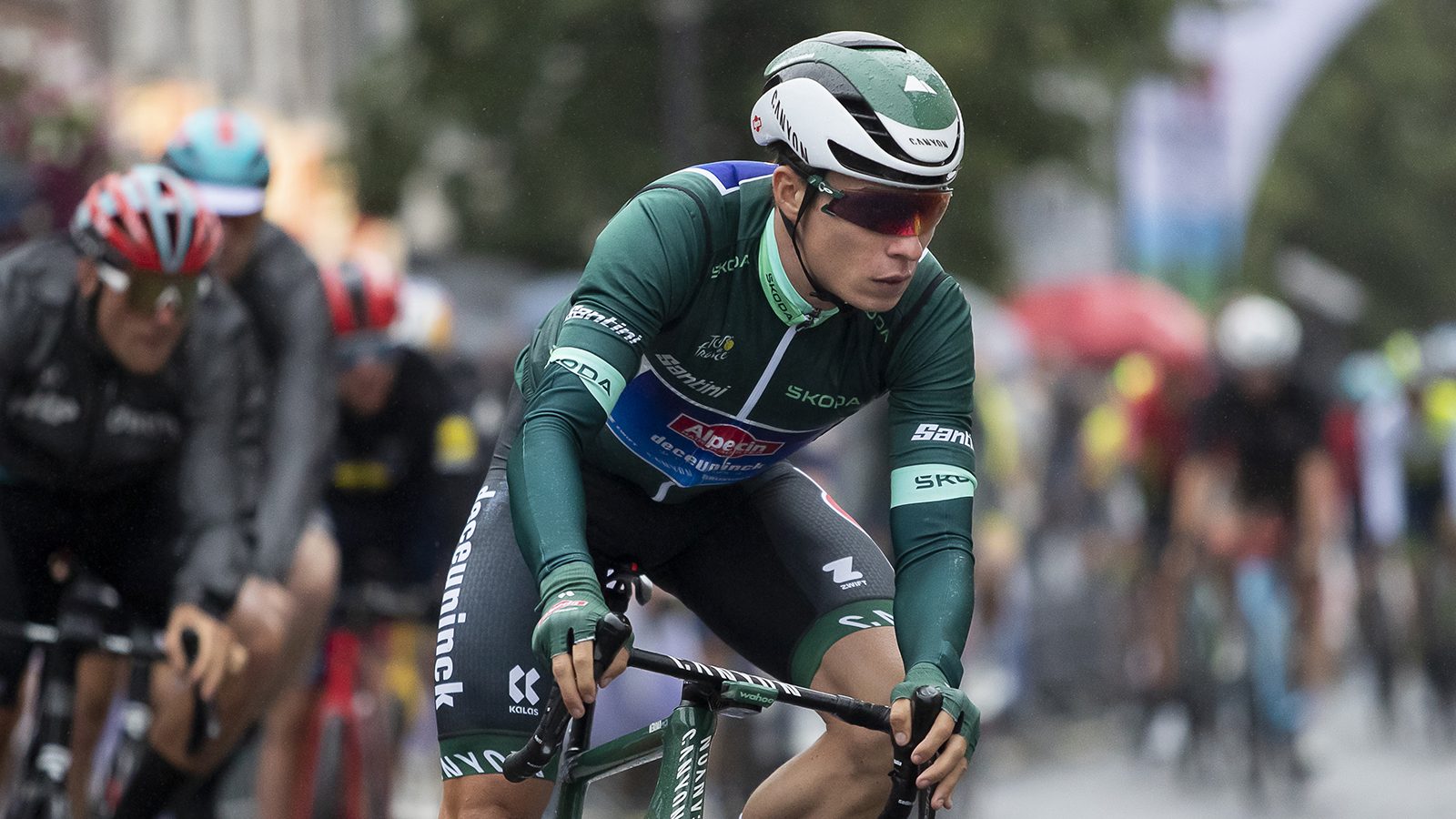 Belgian Jasper Philipsen pictured in action during the 'Natourcriterium Herentals' cycling race, Thursday 27 July 2023 in Herentals. The contest is a part of the traditional 'criteriums', local races in which mainly cyclists who rode the Tour de France compete. BELGA PHOTO KRISTOF VAN ACCOM